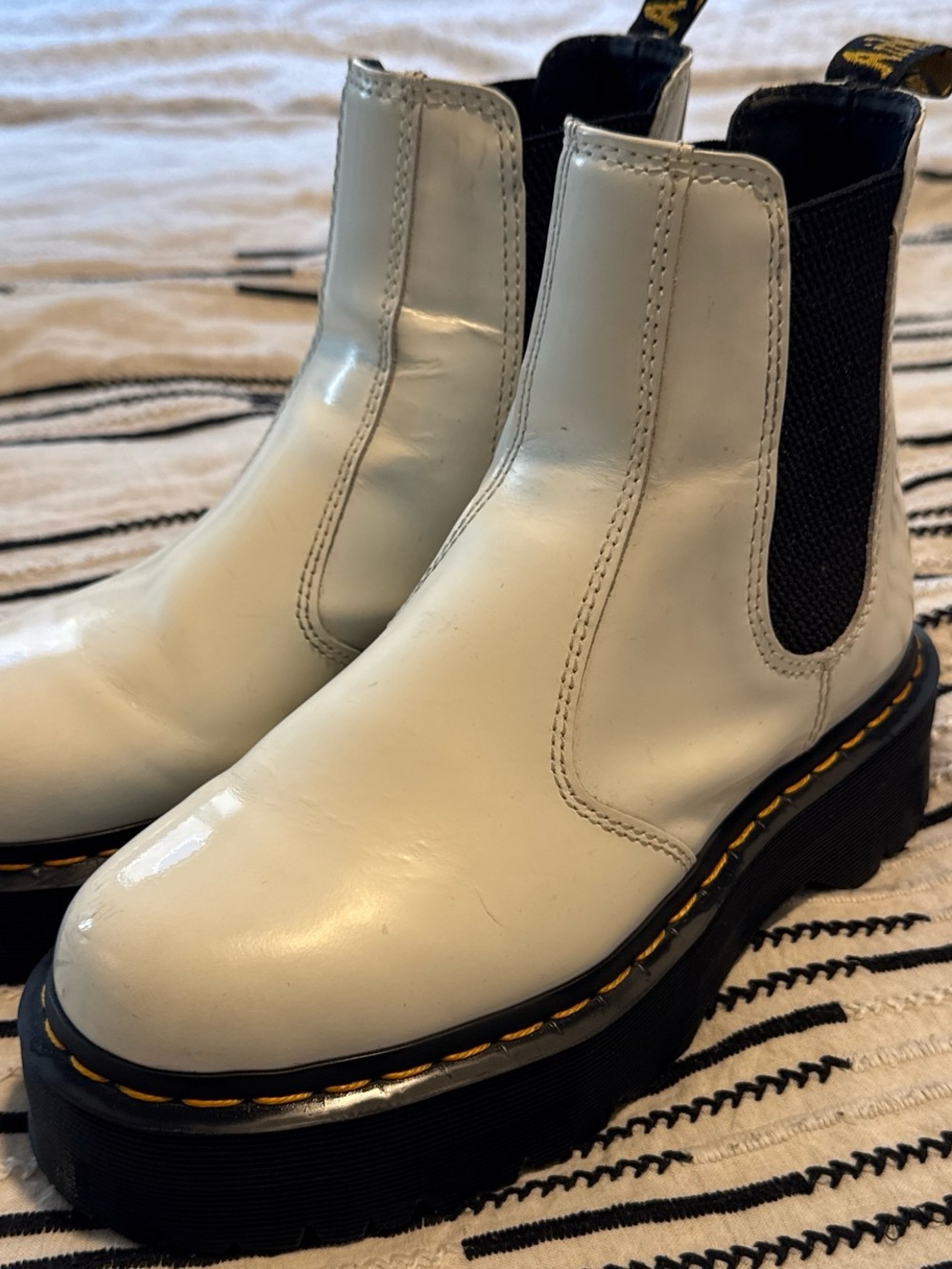 Dr. Martens White Platform Chelsea Boots with Black Elastic